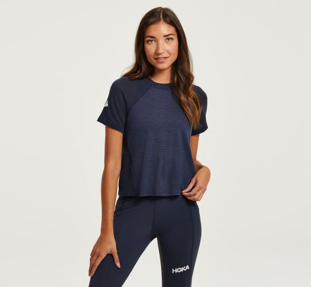 Hoka One One Merino Blend Short Sleeve Dama - Top Outerspace | RO-rn9dw1J